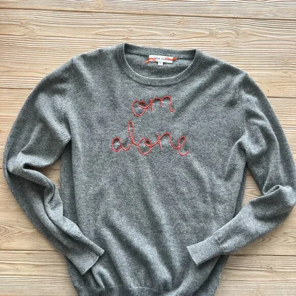 Lingua Franca Cashmere Sweater – “Om Alone” – Gray/Red Stitching (Size S) - Picture 3 of 5